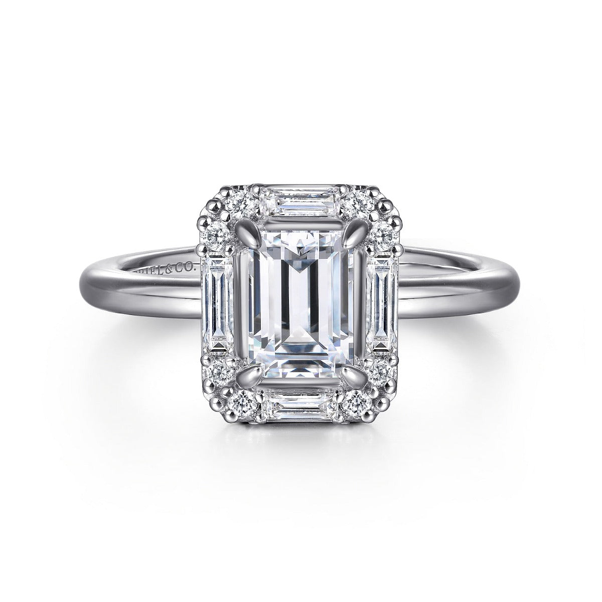 Cammie - Art Deco 14K White Gold Halo Emerald Cut Ring
