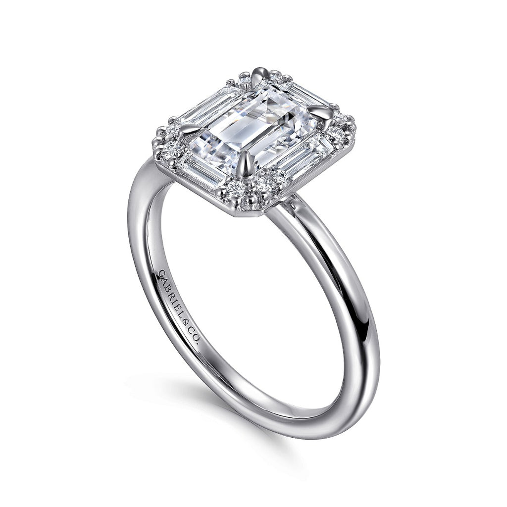 Cammie - Art Deco 14K White Gold Halo Emerald Cut Ring