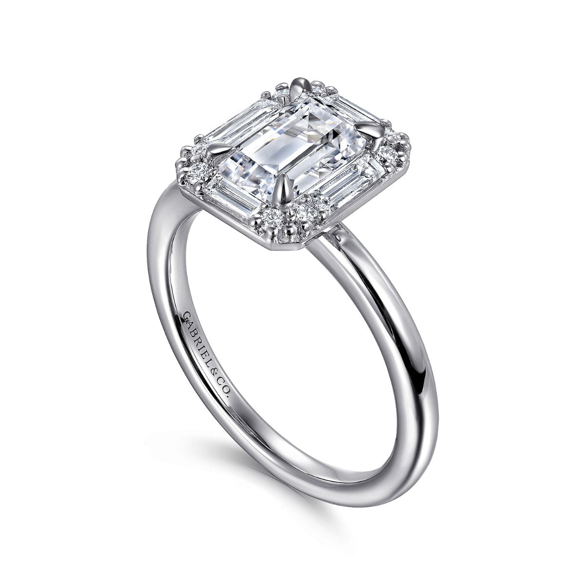Cammie - Art Deco 14K White Gold Halo Emerald Cut Ring