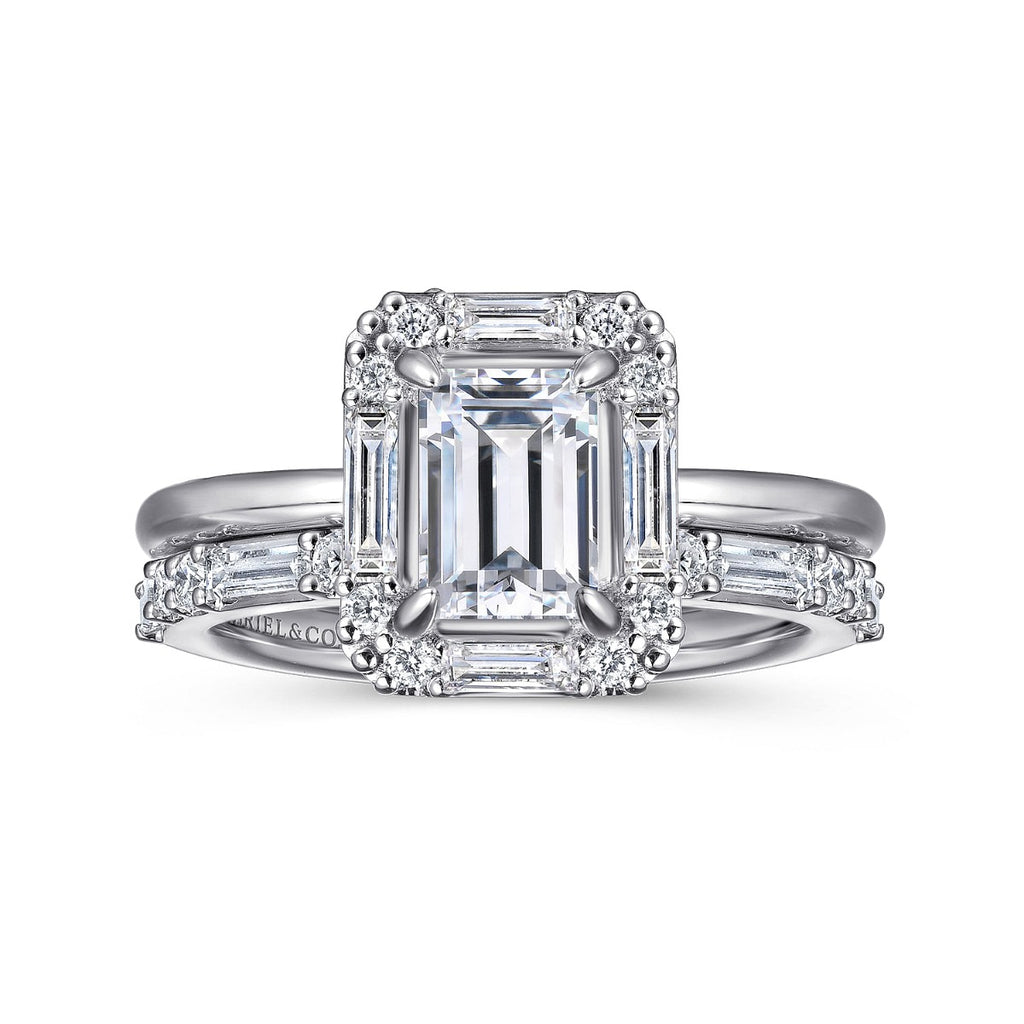 Cammie - Art Deco 14K White Gold Halo Emerald Cut Ring