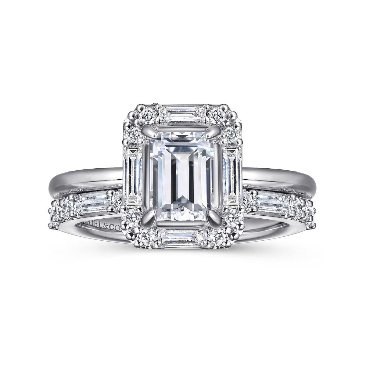 Cammie - Art Deco 14K White Gold Halo Emerald Cut Ring