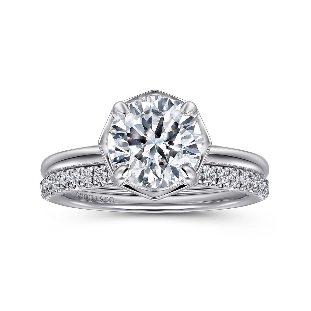 Cassi - 14K White Gold Round Diamond Semi Mount Engagement Ring