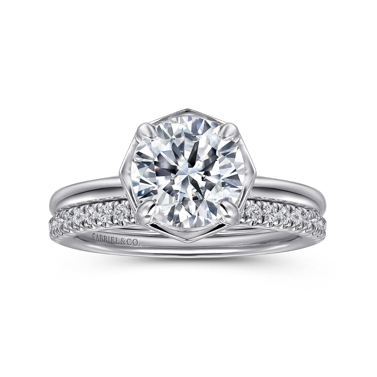 Cassi - 14K White Gold Round Diamond Semi Mount Engagement Ring