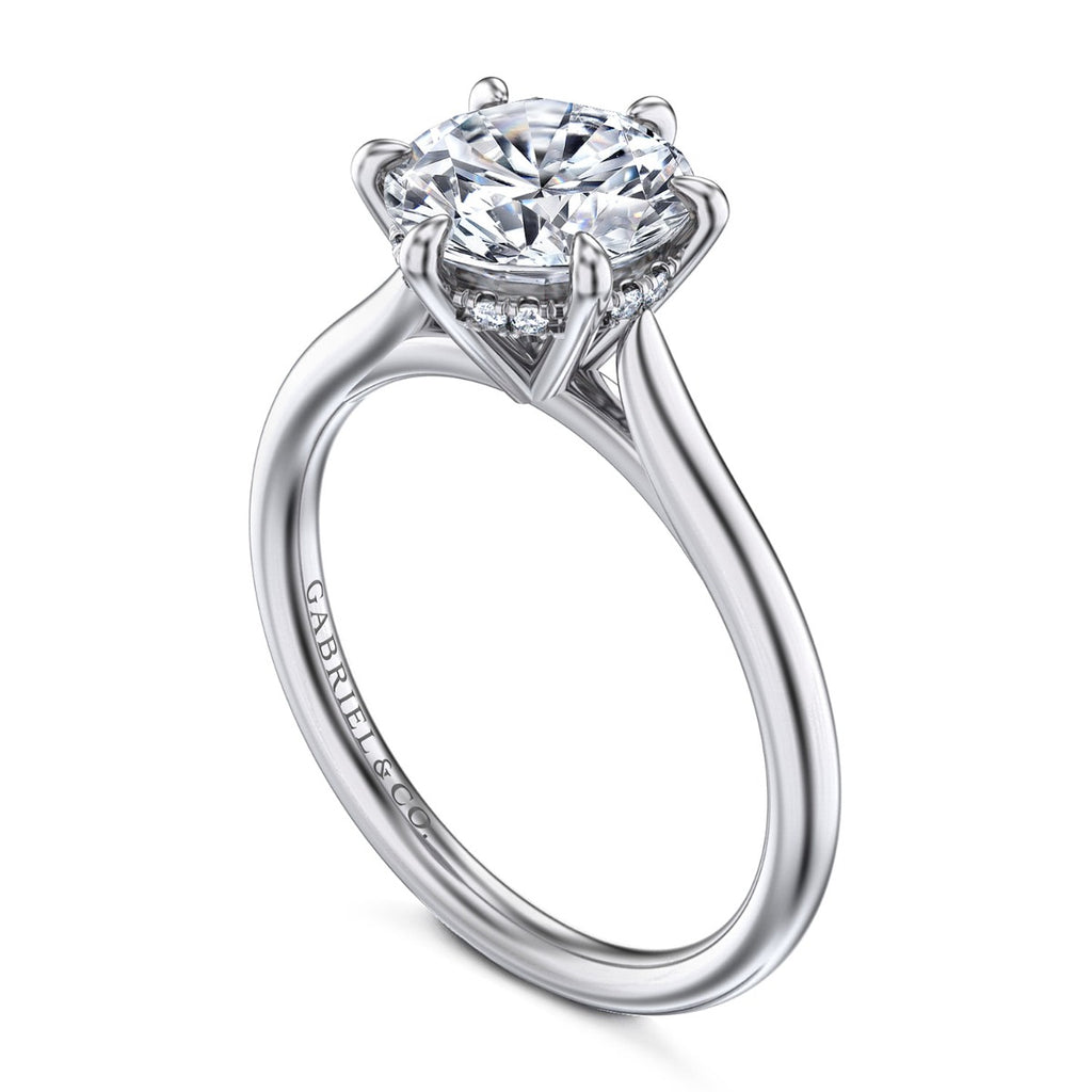 Aure - 14K White Gold Round Solitaire Semi-Mount Ring