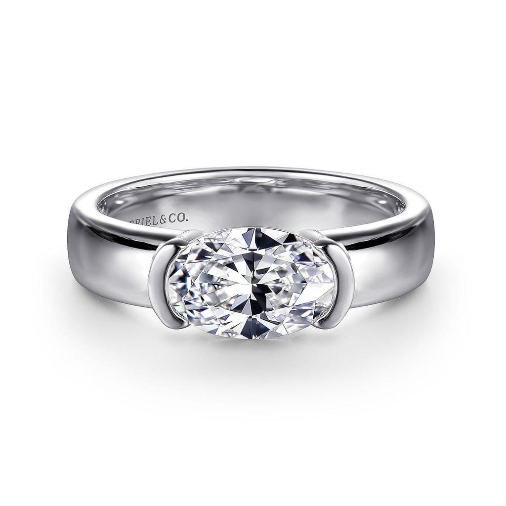 Bara - 14K White Gold Oval Diamond Semi-Mount Ring