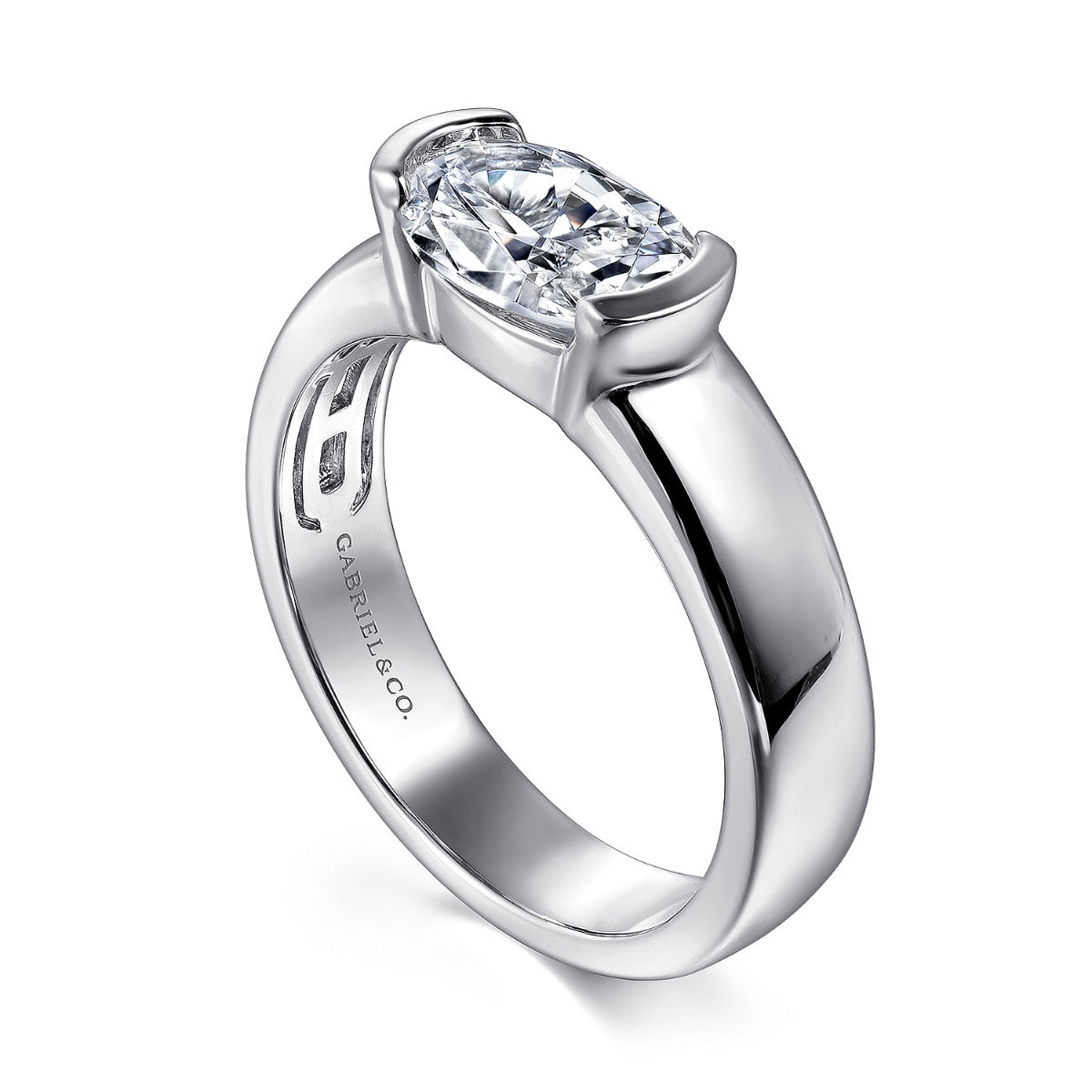 Bara - 14K White Gold Oval Diamond Semi-Mount Ring