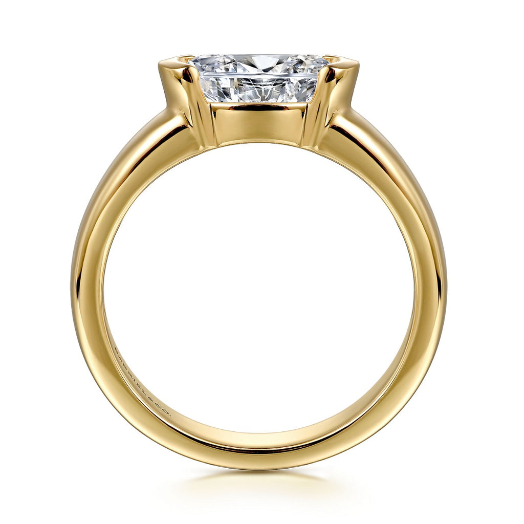 Bara - 14K Yellow Gold Half Bezel East West Oval Diamond Semi-Mount Ring