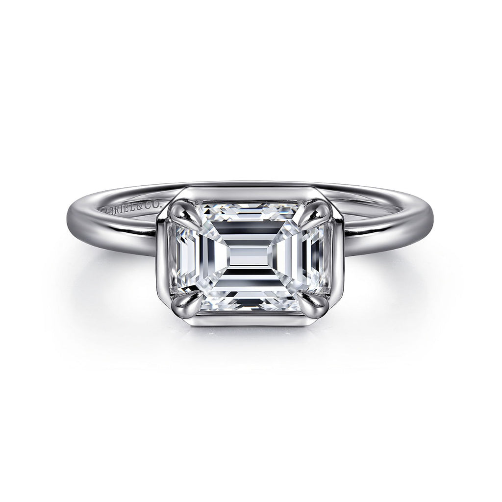 Linen - 14K White Gold Emerald Cut Semi-Mount Ring