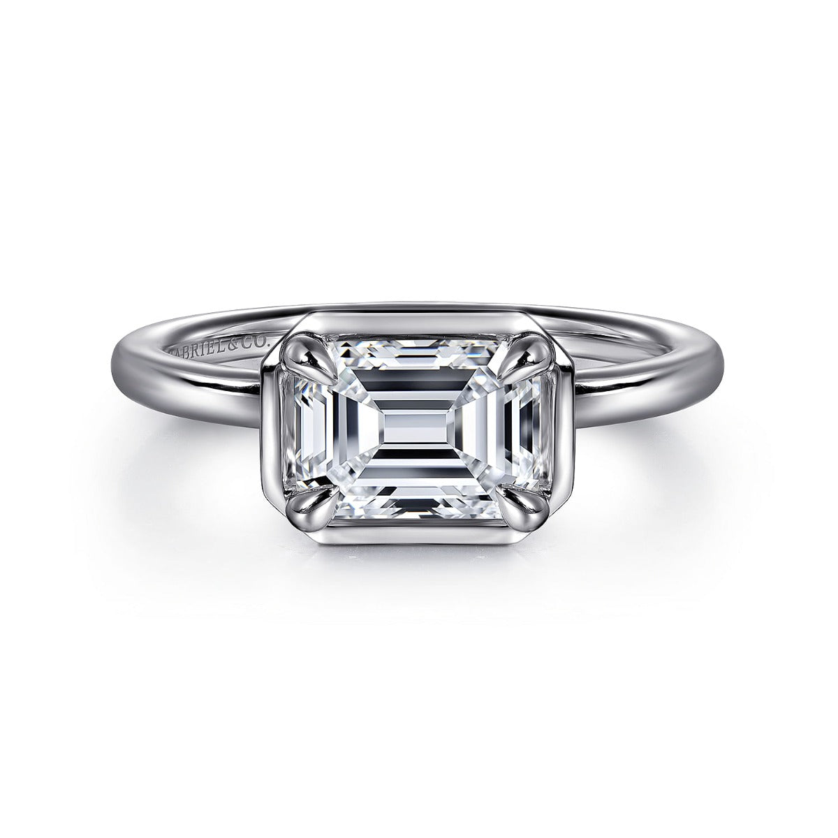 Linen - 14K White Gold Emerald Cut Semi-Mount Ring