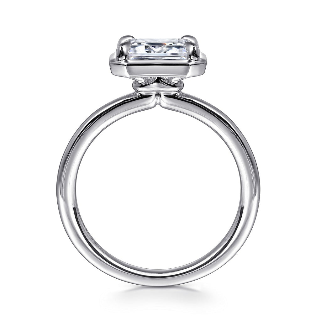 Linen - 14K White Gold Emerald Cut Semi-Mount Ring