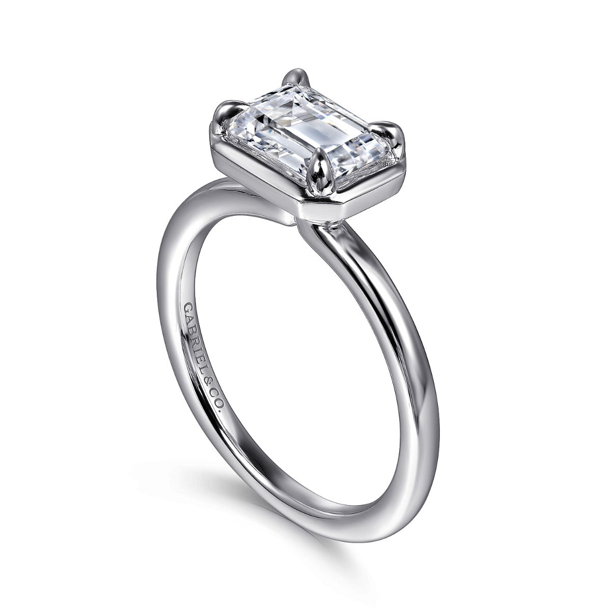 Linen - 14K White Gold Emerald Cut Semi-Mount Ring
