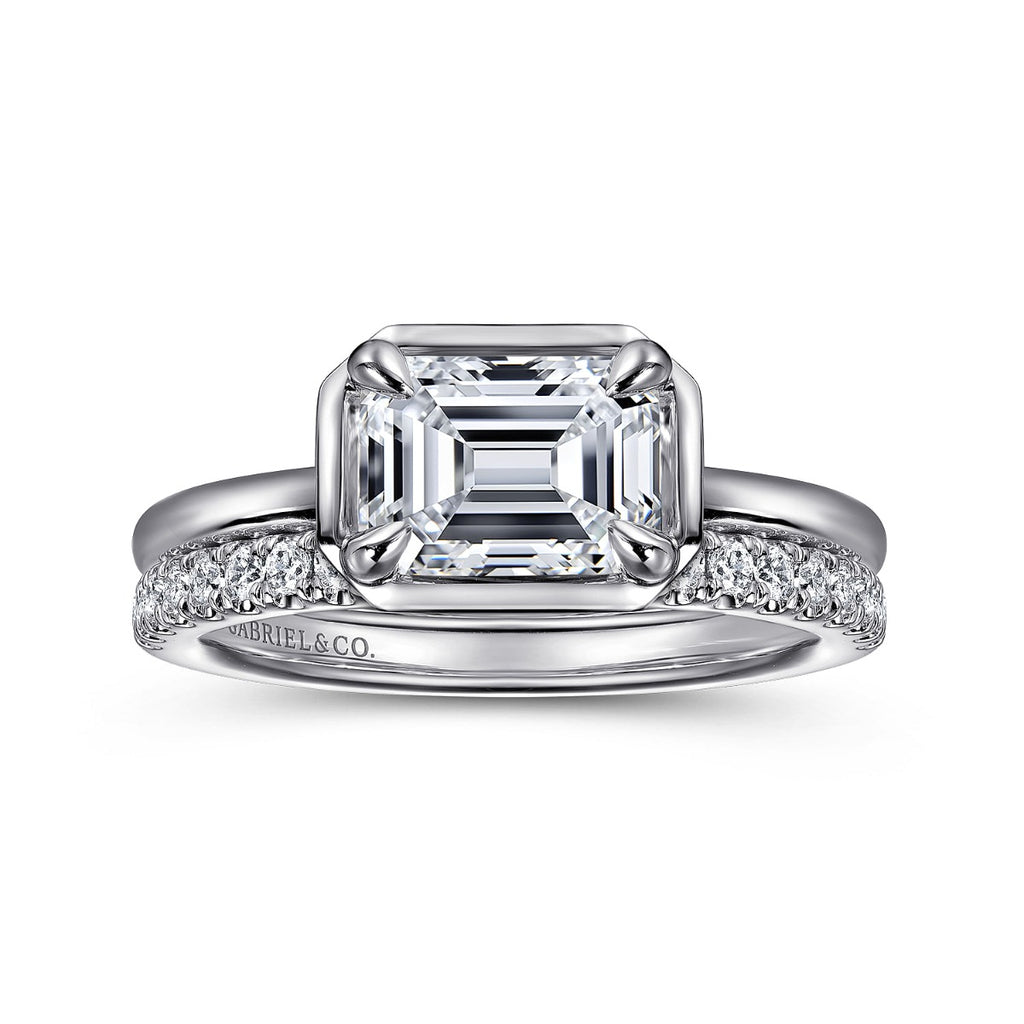 Linen - 14K White Gold Emerald Cut Semi-Mount Ring