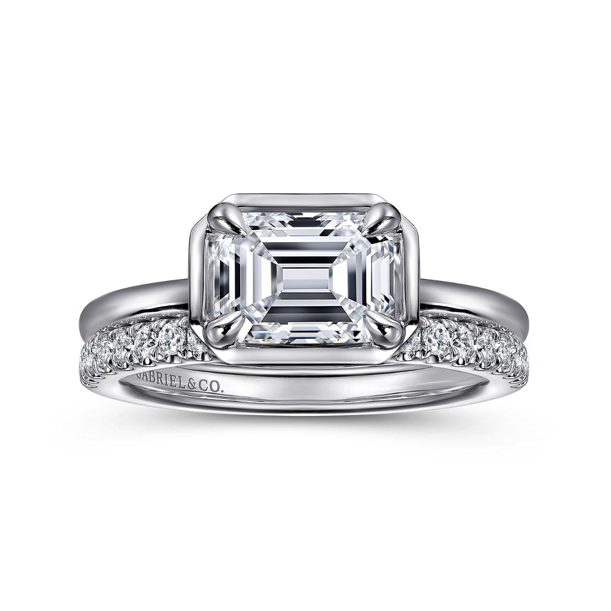 Linen - 14K White Gold Emerald Cut Semi-Mount Ring