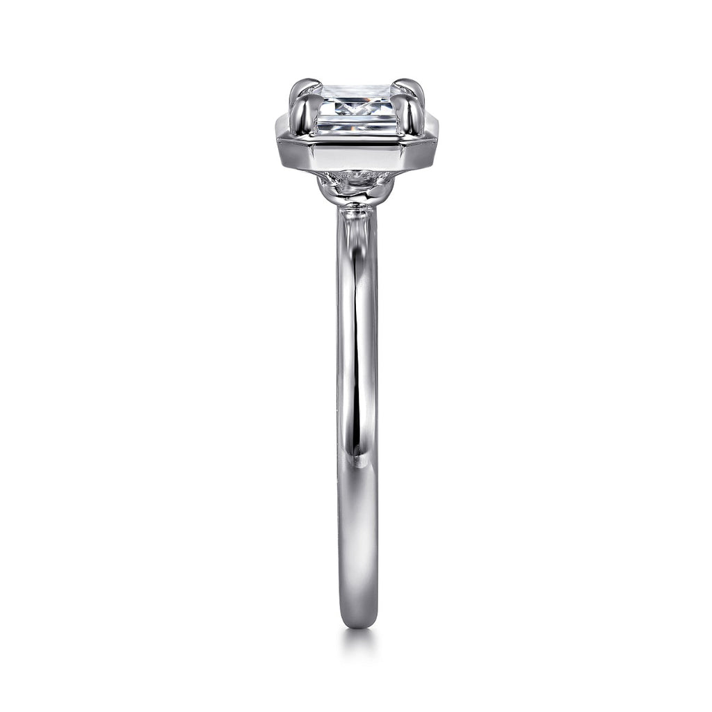 Linen - 14K White Gold Emerald Cut Semi-Mount Ring