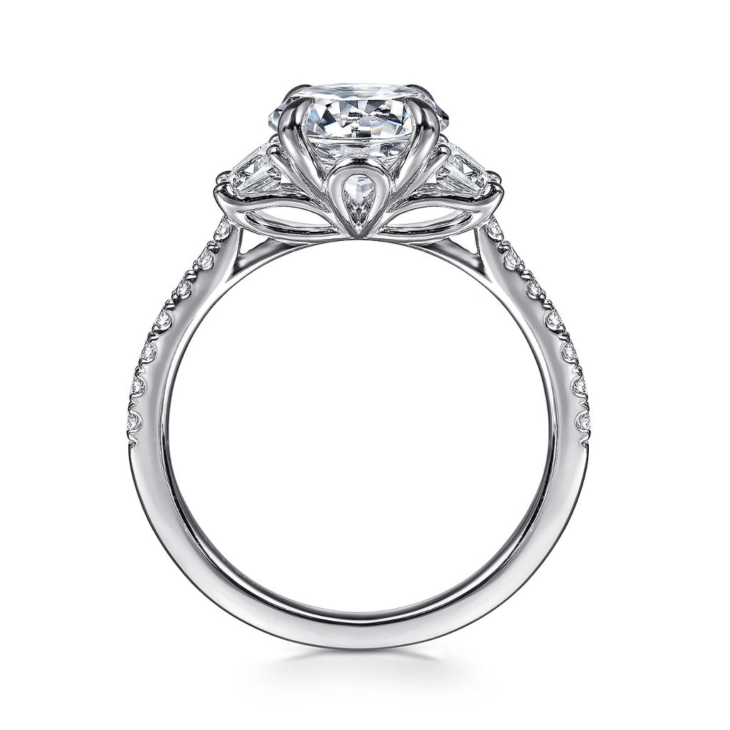Georgie - 14K White Gold Round Three Stone Lotus Semi Mount Engagement Ring