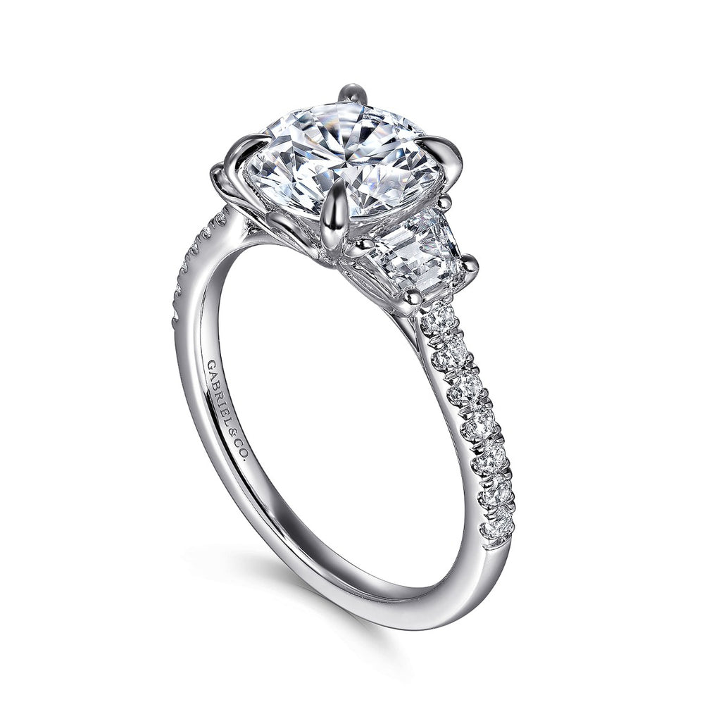 Georgie - 14K White Gold Round Three Stone Lotus Semi Mount Engagement Ring