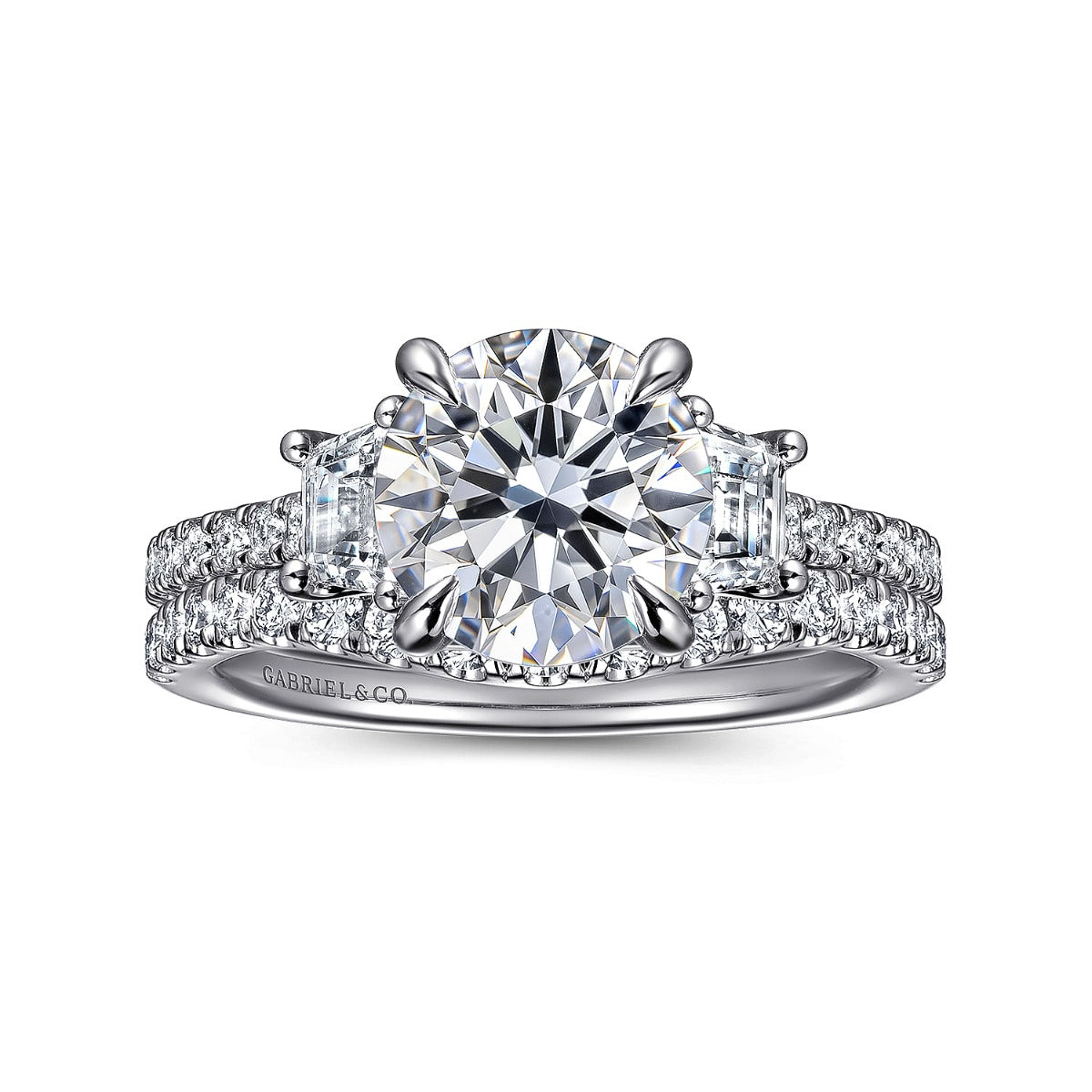 Georgie - 14K White Gold Round Three Stone Lotus Semi Mount Engagement Ring