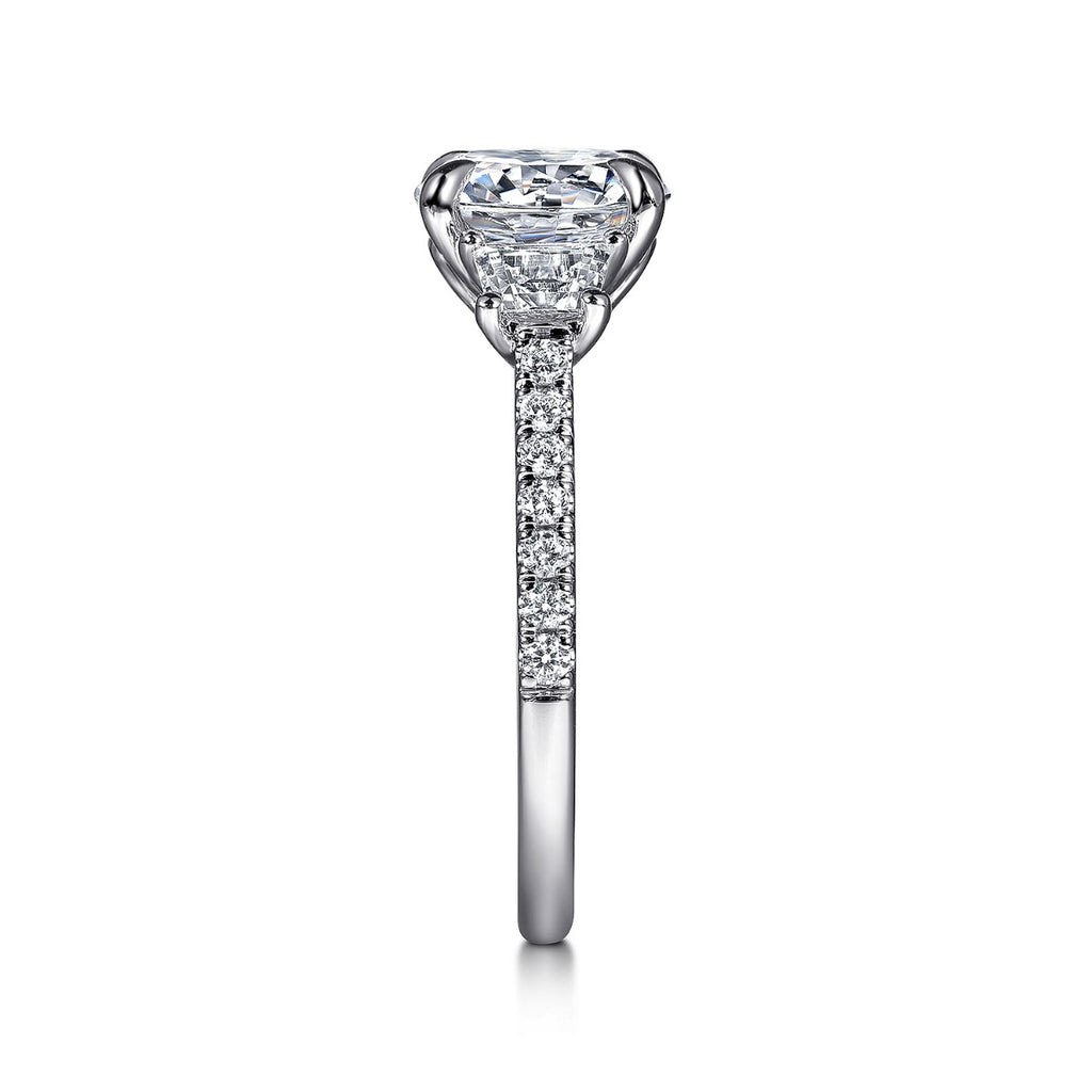 Georgie - 14K White Gold Round Three Stone Lotus Semi Mount Engagement Ring