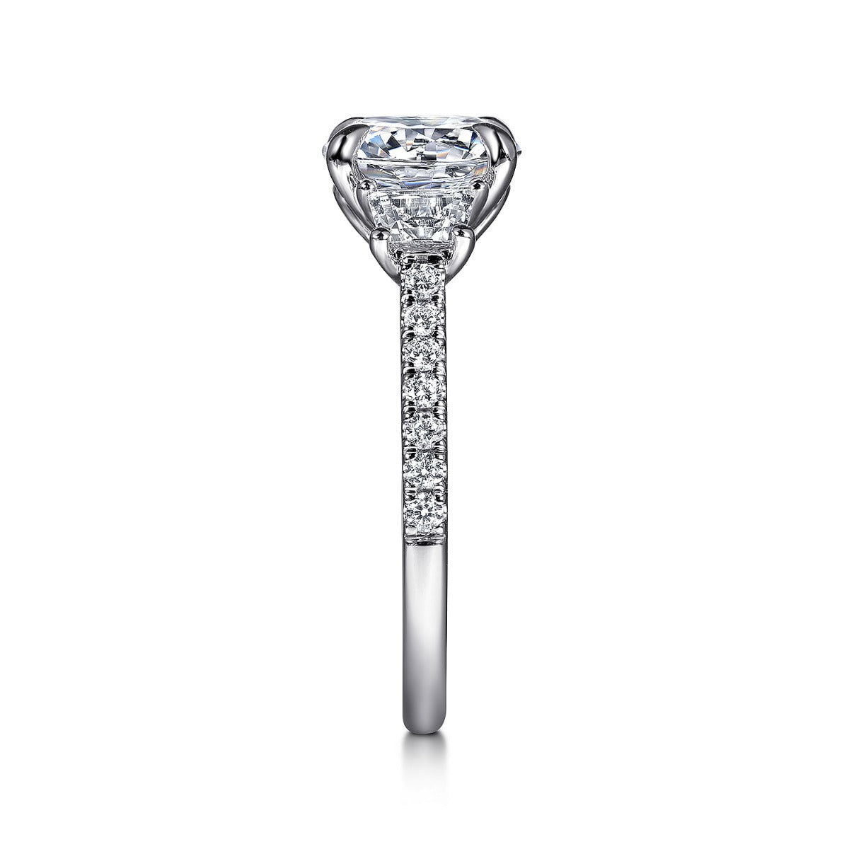 Georgie - 14K White Gold Round Three Stone Lotus Semi Mount Engagement Ring