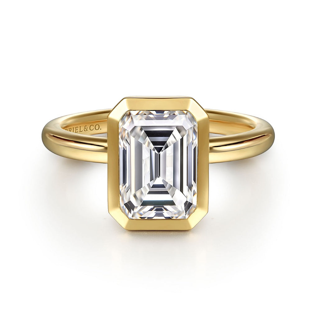 Linny - 14K Yellow Gold Emerald Cut Bezel Semi Mount Engagement Ring