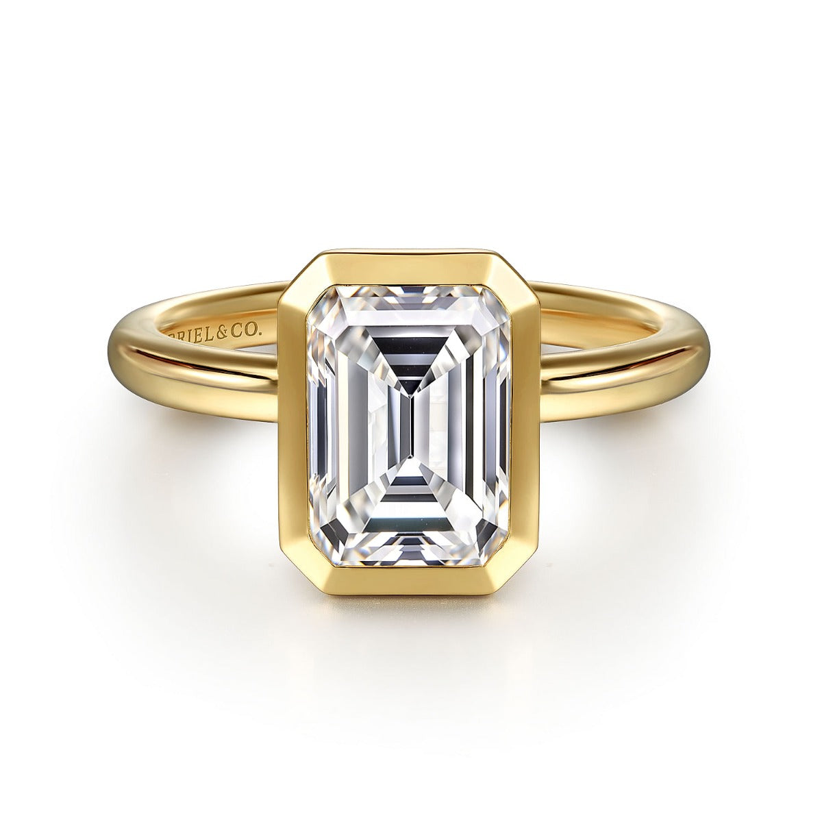 Linny - 14K Yellow Gold Emerald Cut Bezel Semi Mount Engagement Ring