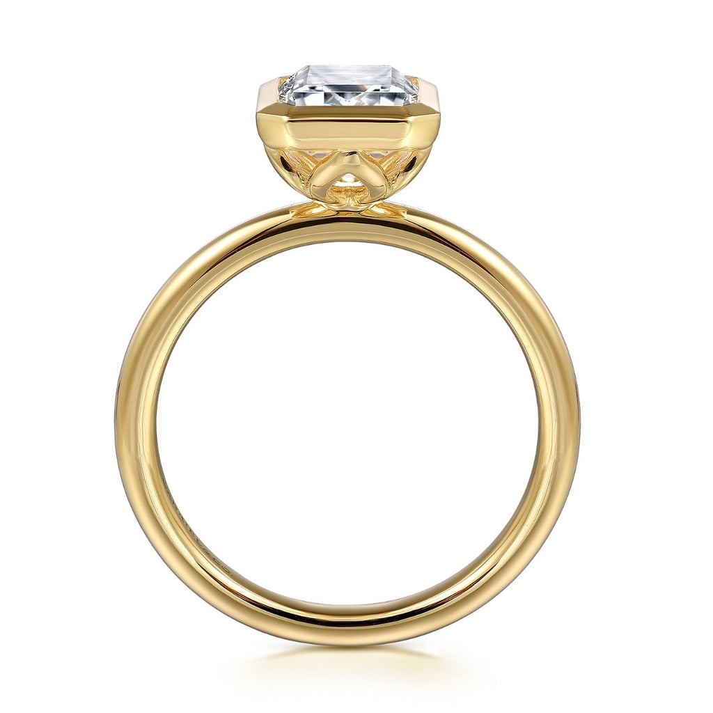 Linny - 14K Yellow Gold Emerald Cut Bezel Semi Mount Engagement Ring