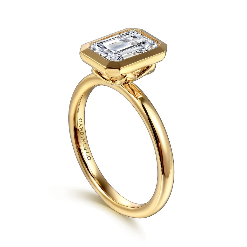 Linny - 14K Yellow Gold Emerald Cut Bezel Semi Mount Engagement Ring