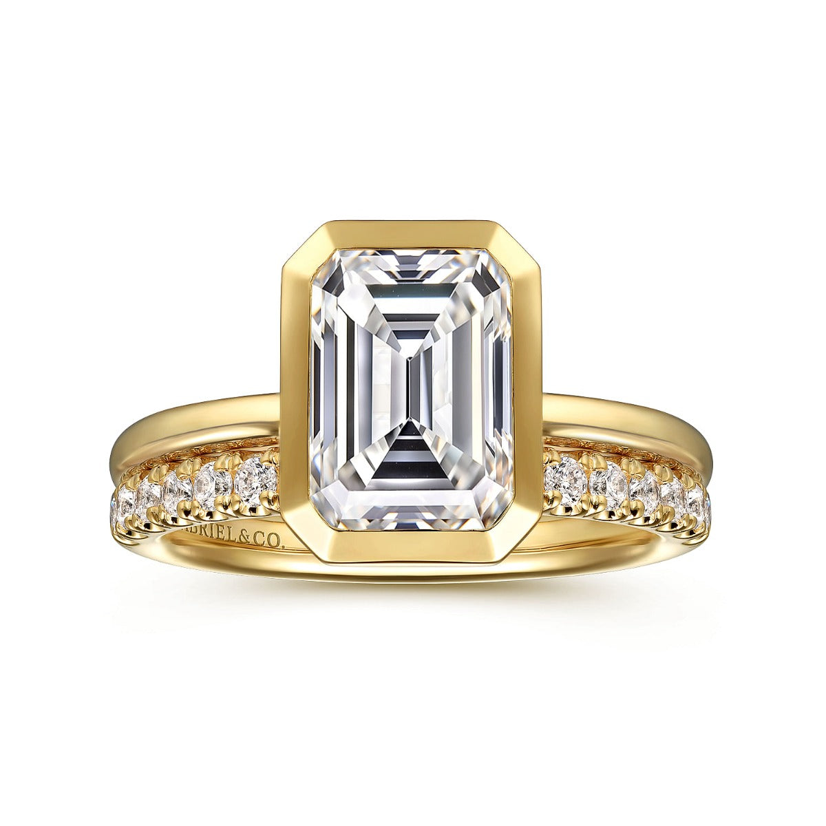 Linny - 14K Yellow Gold Emerald Cut Bezel Semi Mount Engagement Ring
