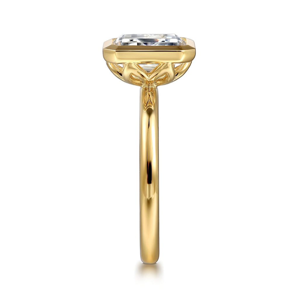Linny - 14K Yellow Gold Emerald Cut Bezel Semi Mount Engagement Ring