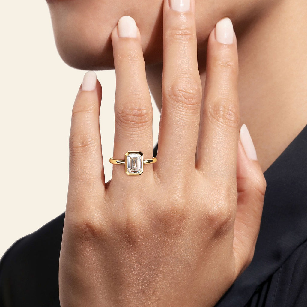 Linny - 14K Yellow Gold Emerald Cut Bezel Semi Mount Engagement Ring