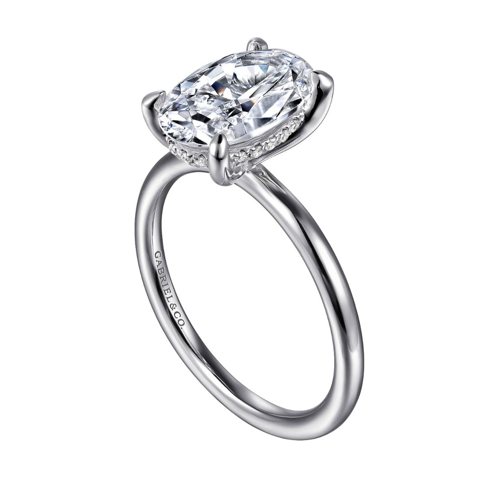 Anuk - 14K White Gold Oval Hidden Halo Semi-Mount Ring