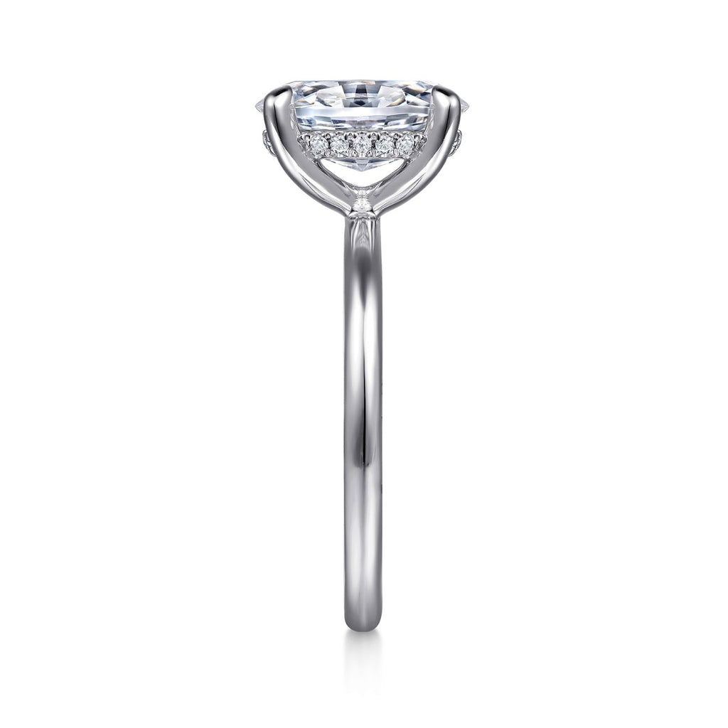 Anuk - 14K White Gold Oval Hidden Halo Semi-Mount Ring