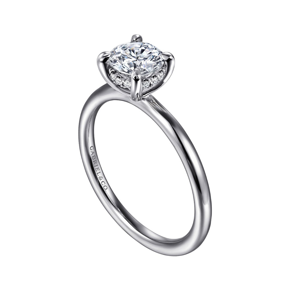 Anuk - 14K White Gold Round Hidden Halo Semi-Mount Ring