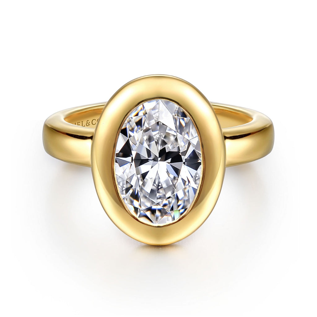 Pauline - 14K Yellow Gold Bezel Set Oval Semi-Mount Ring