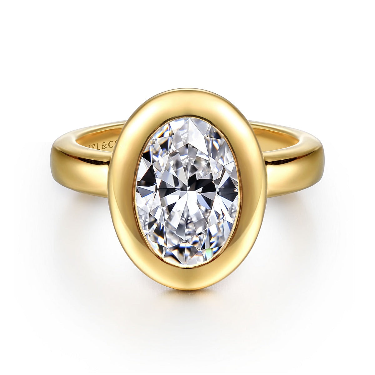 Pauline - 14K Yellow Gold Bezel Set Oval Semi-Mount Ring