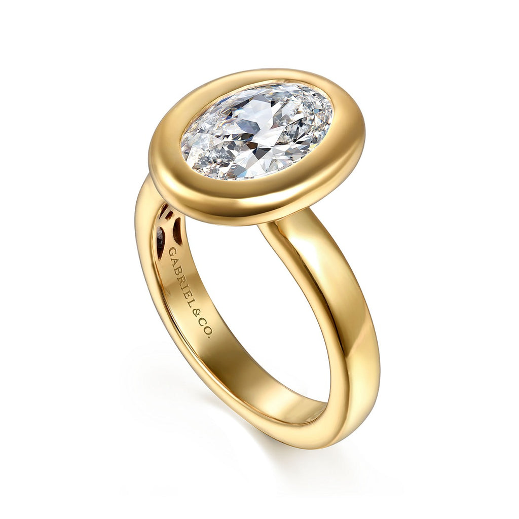 Pauline - 14K Yellow Gold Bezel Set Oval Semi-Mount Ring