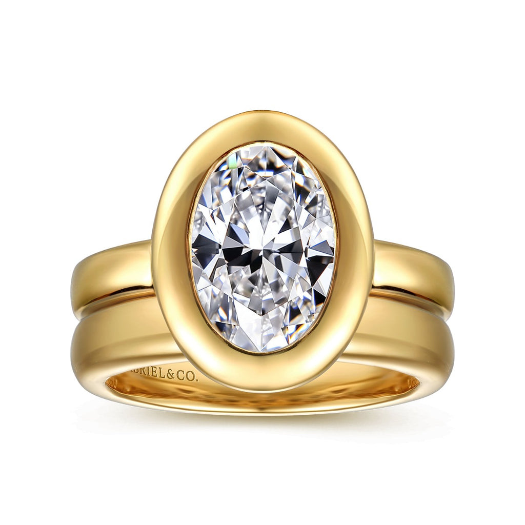 Pauline - 14K Yellow Gold Bezel Set Oval Semi-Mount Ring