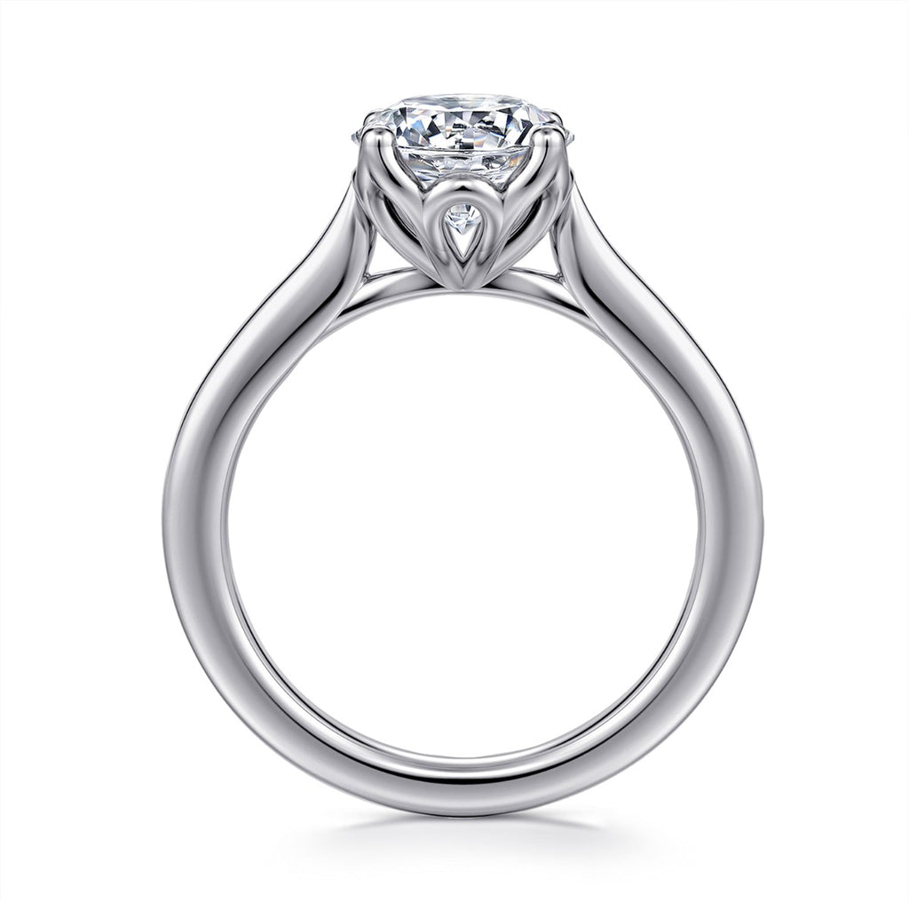 Nola - 14K White Gold Round Lotus Semi-Mount Ring