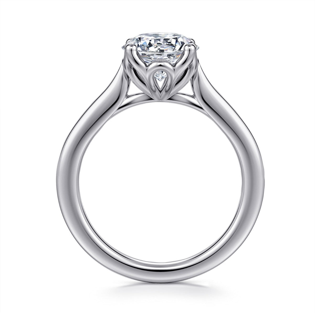 Nola - 14K White Gold Round Lotus Semi-Mount Ring