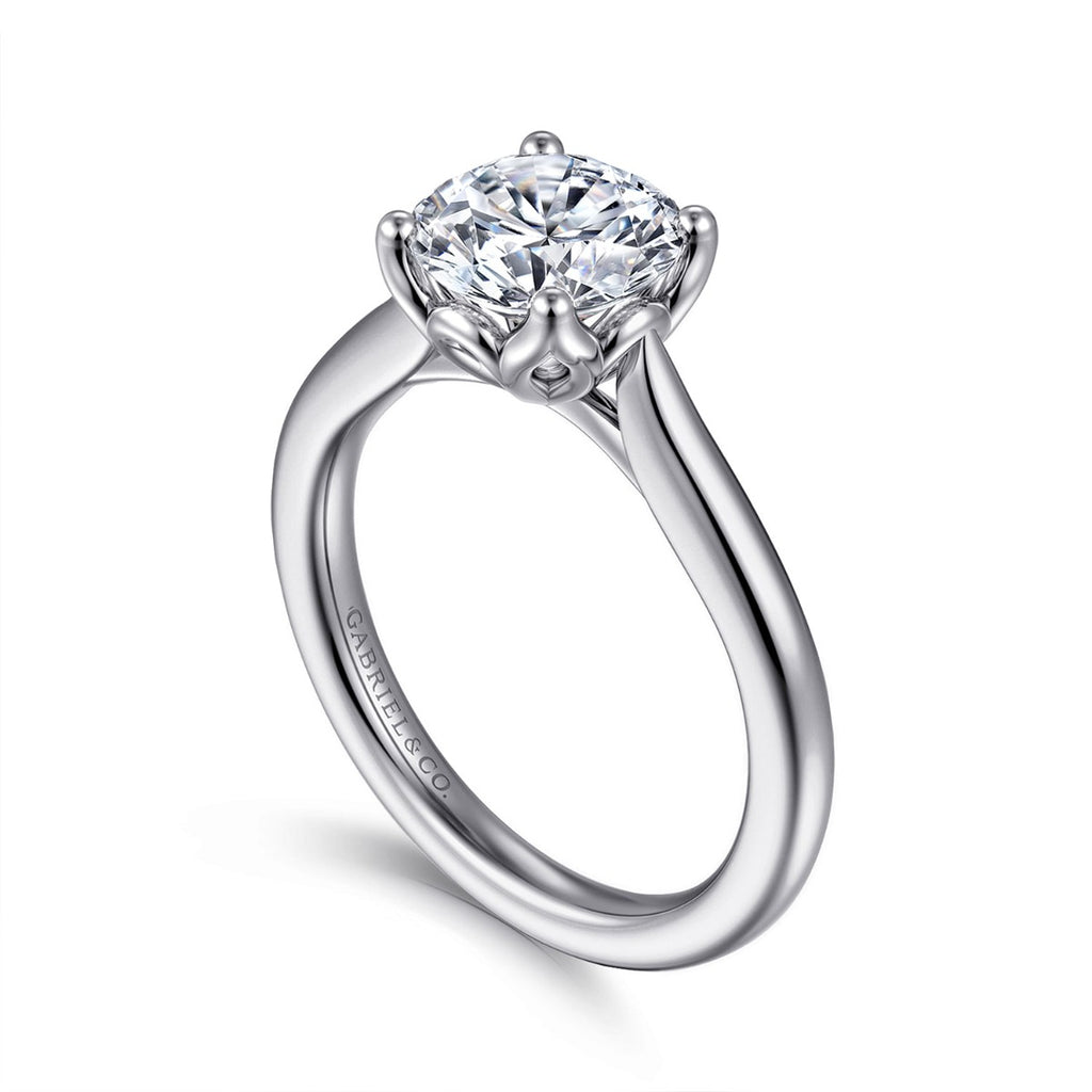 Nola - 14K White Gold Round Lotus Semi-Mount Ring