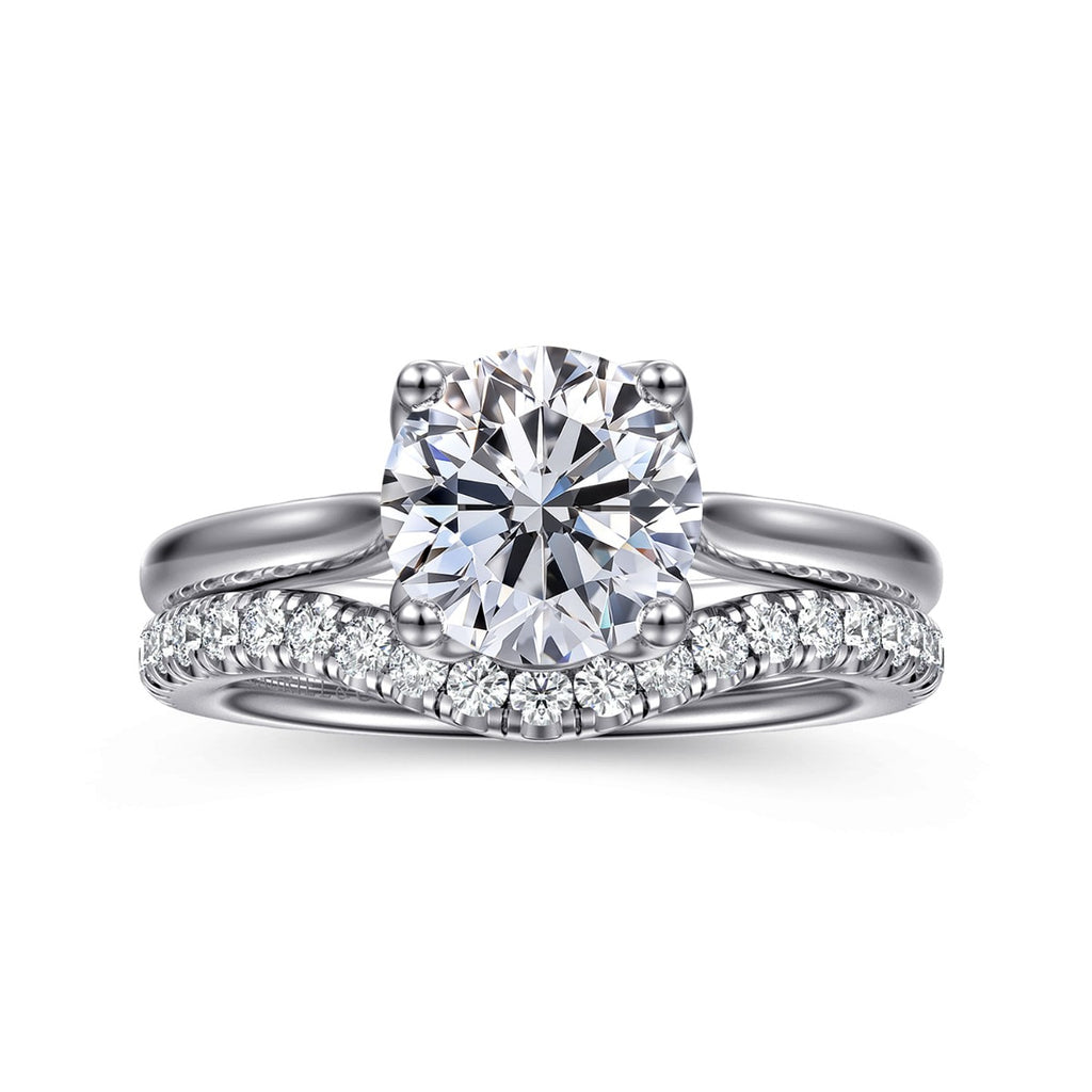 Nola - 14K White Gold Round Lotus Semi-Mount Ring