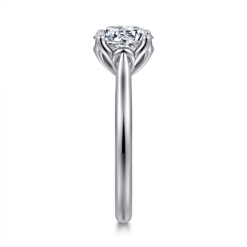 Nola - 14K White Gold Round Lotus Semi-Mount Ring