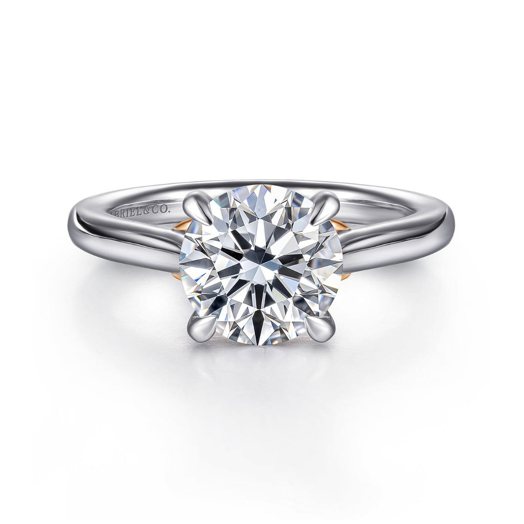 Nelia - 14K White-Rose Gold Round Lotus Semi-Mount Ring