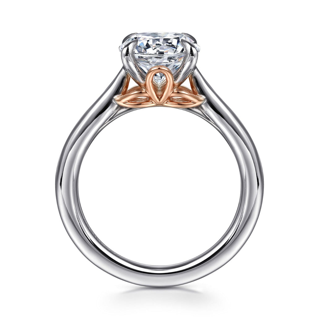Nelia - 14K White-Rose Gold Round Lotus Semi-Mount Ring