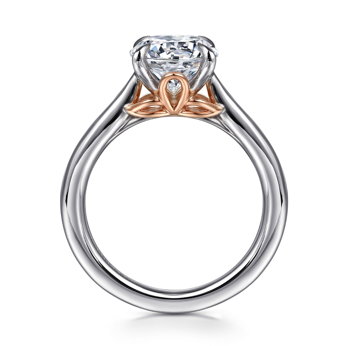 Nelia - 14K White-Rose Gold Round Lotus Semi-Mount Ring