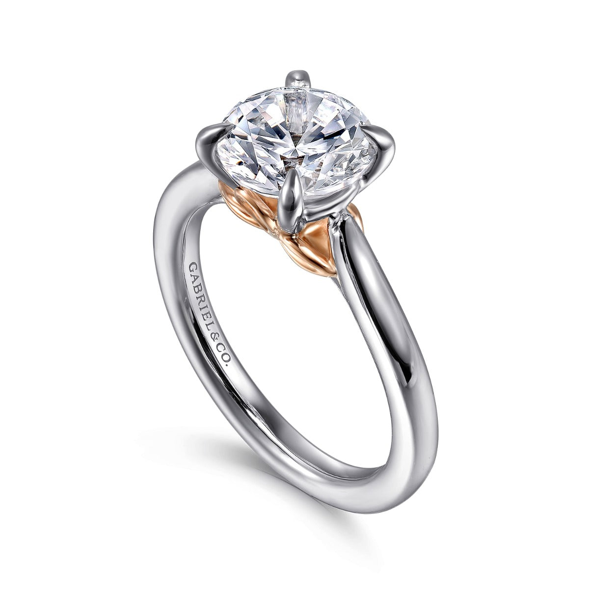 Nelia - 14K White-Rose Gold Round Lotus Semi-Mount Ring