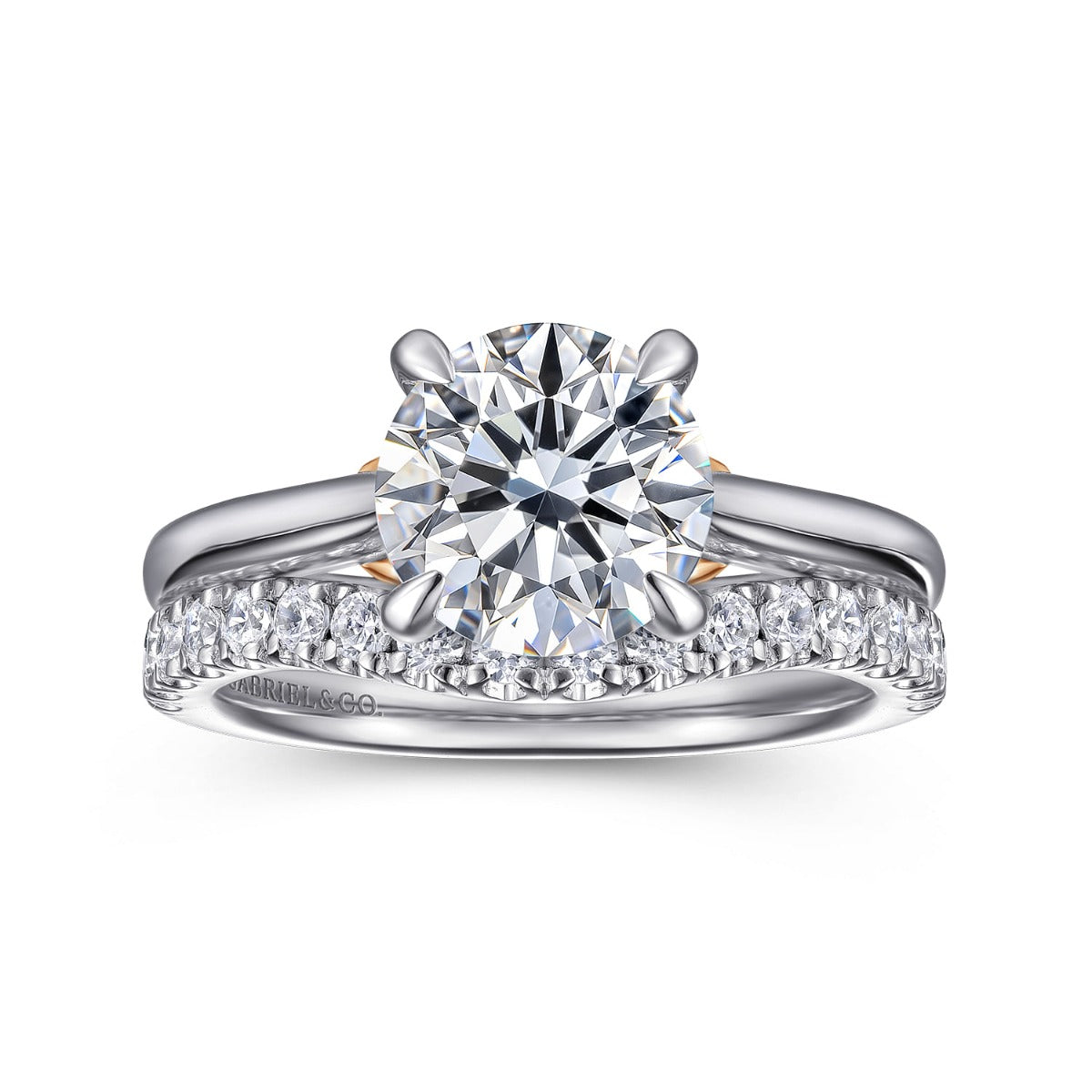 Nelia - 14K White-Rose Gold Round Lotus Semi-Mount Ring