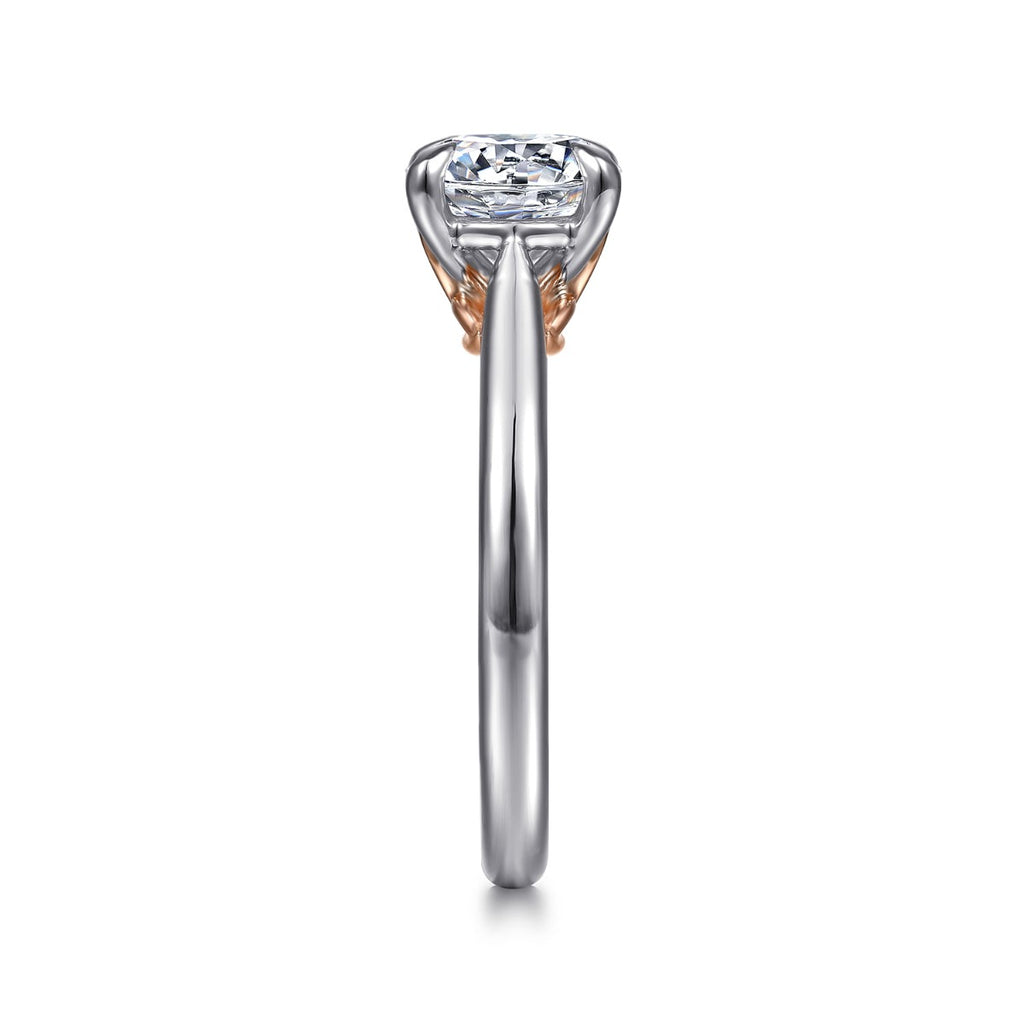 Nelia - 14K White-Rose Gold Round Lotus Semi-Mount Ring