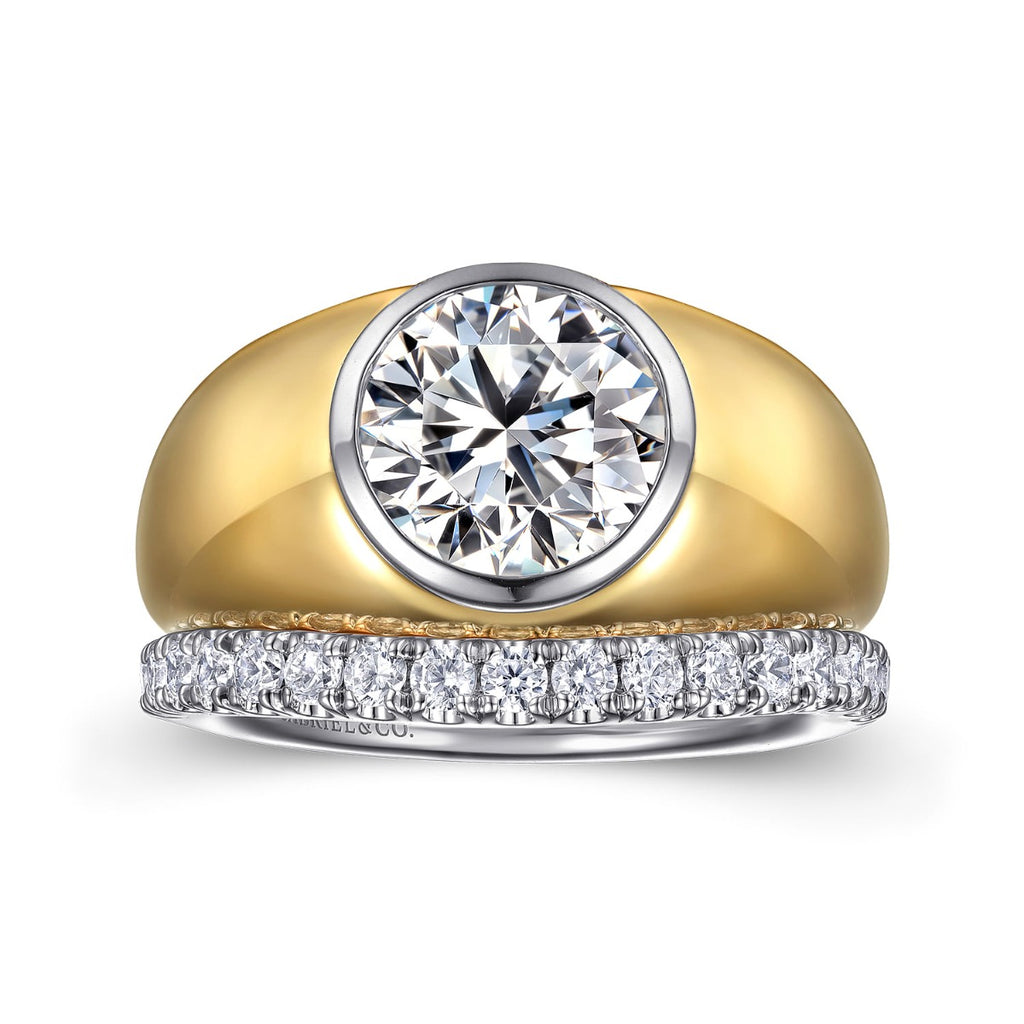 Caya - 14K White-Yellow Gold Round Semi-Mount Ring
