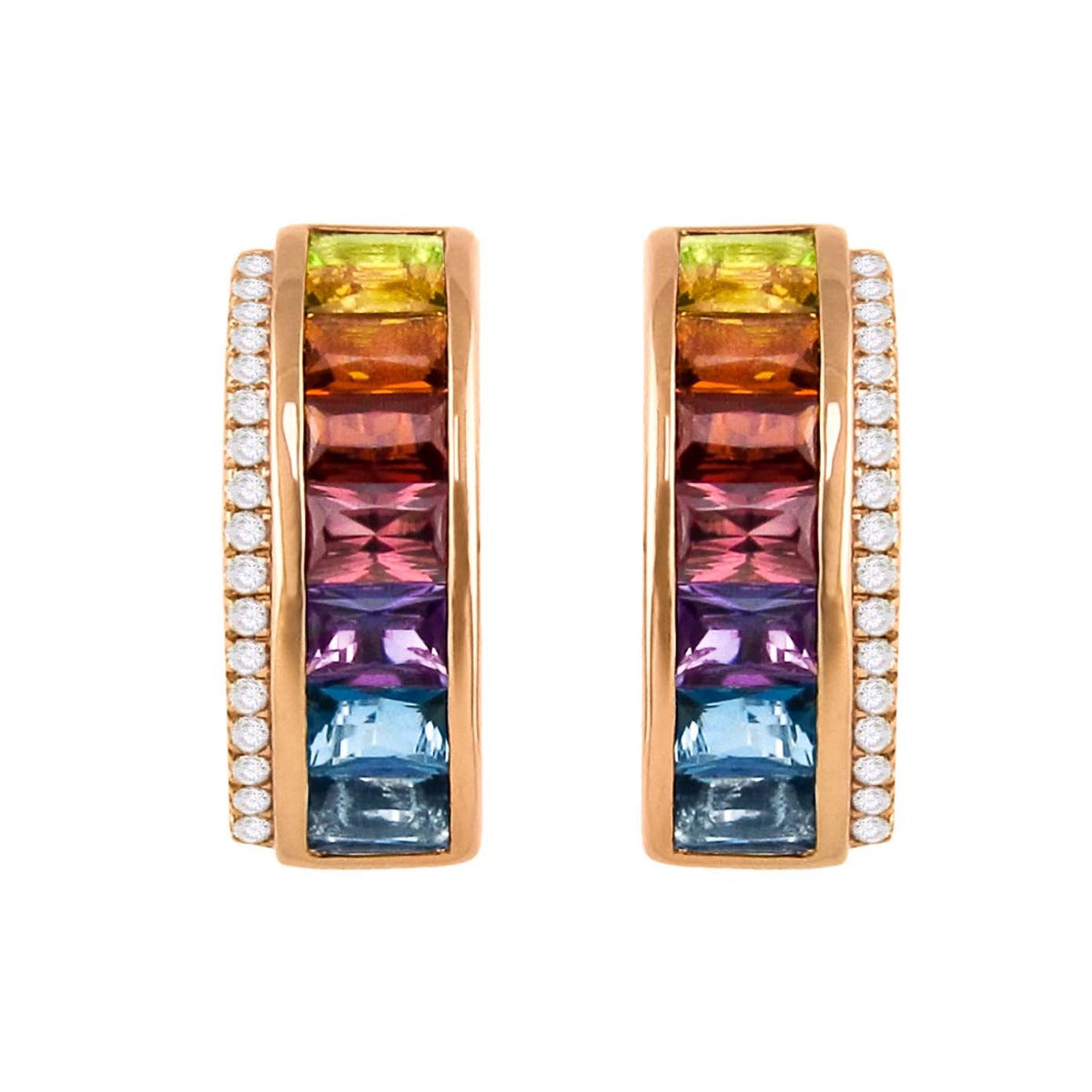 14k Rose Gold Rainbow Gemstone & Diamonds Earrings